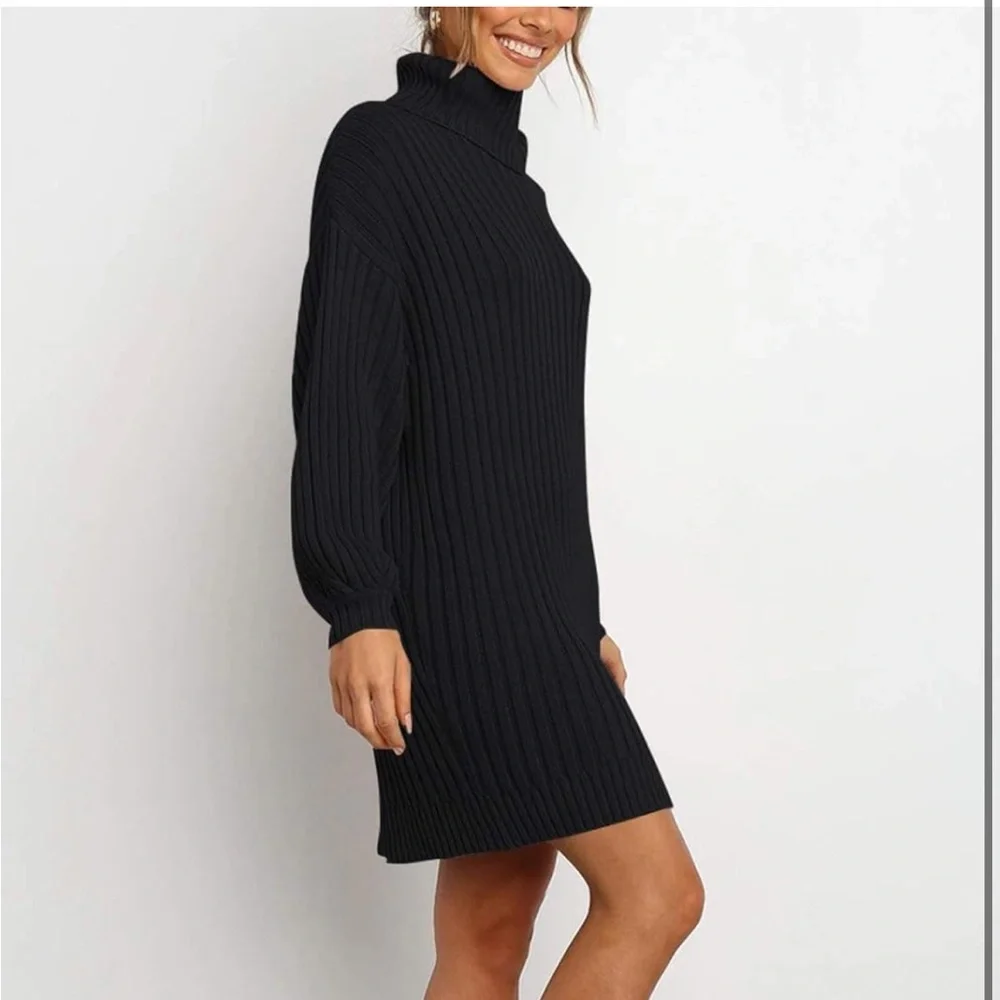 YIBOCK Turtleneck Loose Long Sleeve Pullover Sweater Dress - Picture 2 of 9